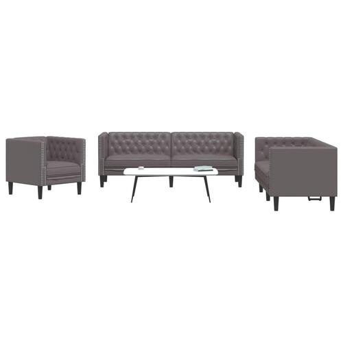 3-personers Chesterfield-sofasæt kunstlæder grå