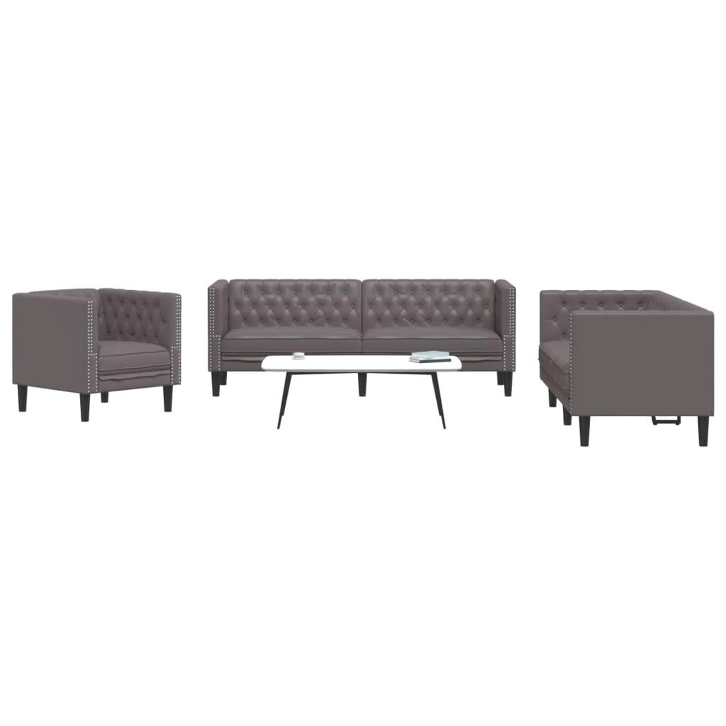 3-personers Chesterfield-sofasæt kunstlæder grå
