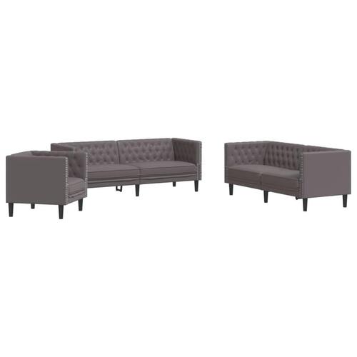 3-personers Chesterfield-sofasæt kunstlæder grå