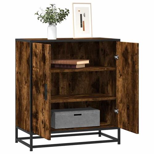 Skab 68x35x76 cm konstrueret træ og metal røget egetræsfarve