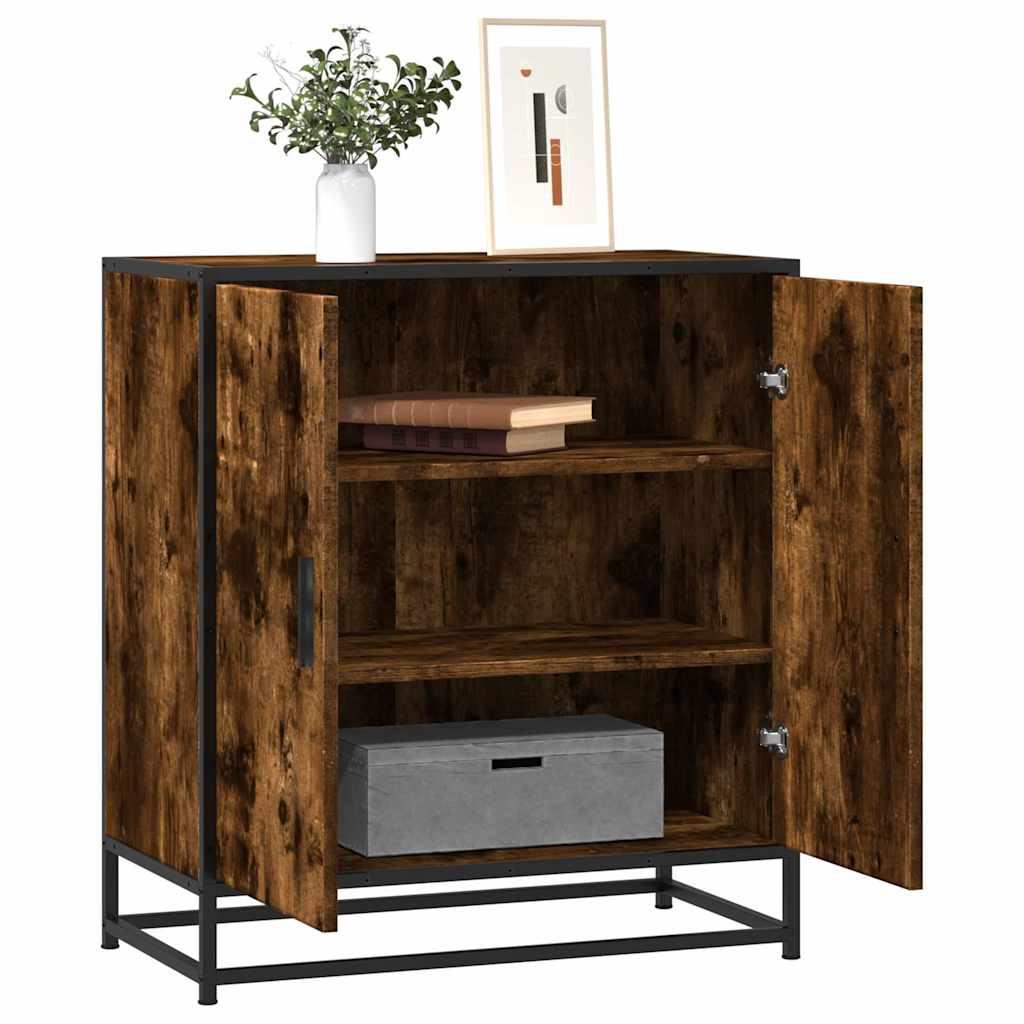Skab 68x35x76 cm konstrueret træ og metal røget egetræsfarve