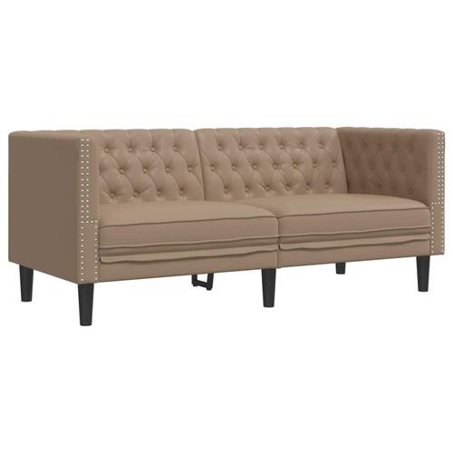 2-personers Chesterfield-sofa kunstlæder cappuccinofarvet