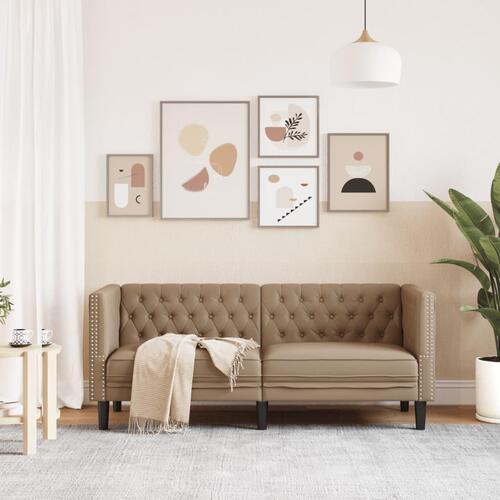 2-personers Chesterfield-sofa kunstlæder cappuccinofarvet