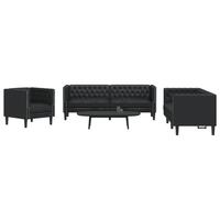 3-personers Chesterfield-sofasæt kunstlæder sort