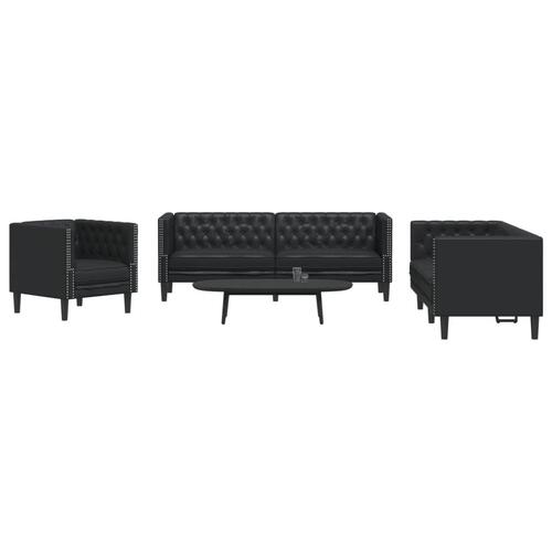3-personers Chesterfield-sofasæt kunstlæder sort