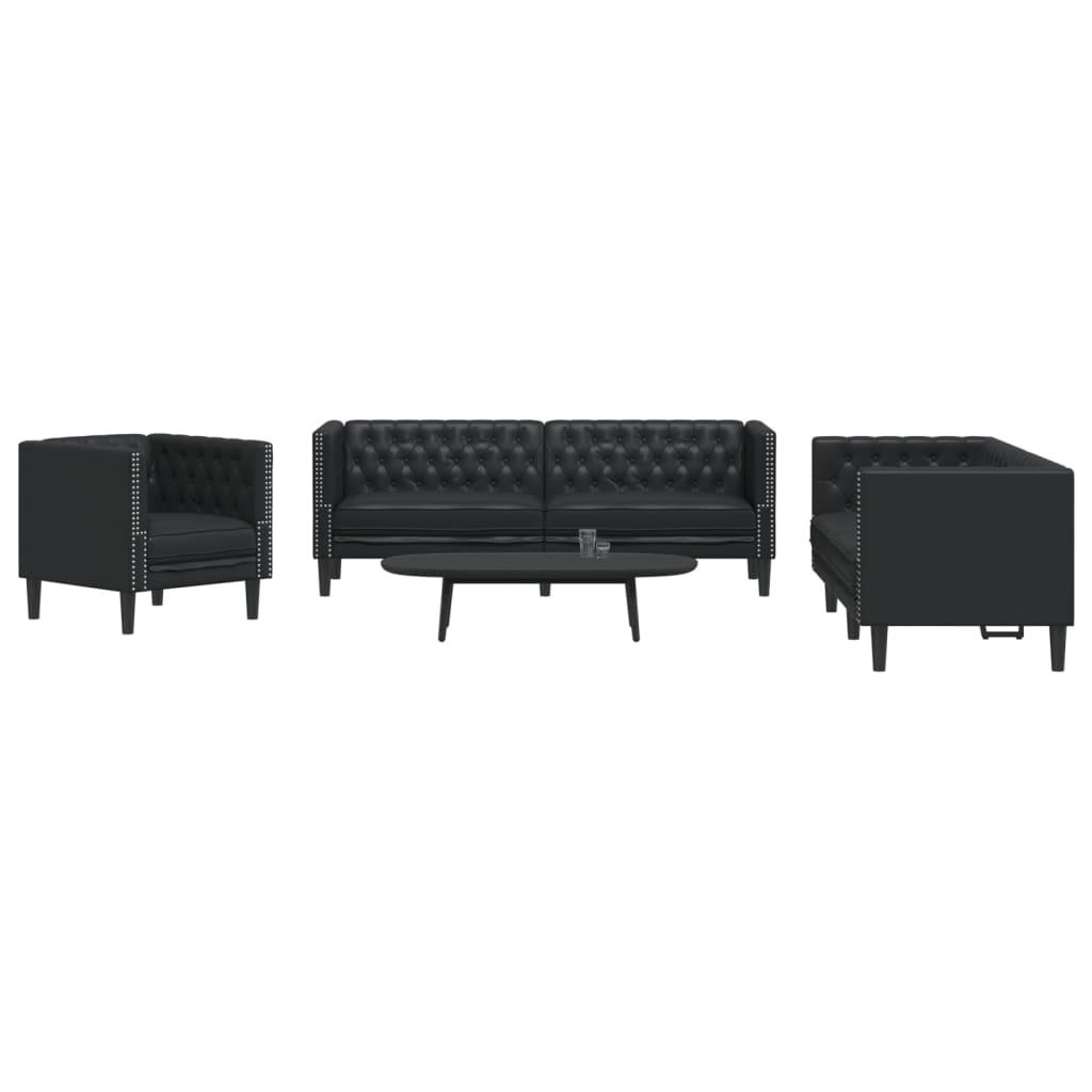 3-personers Chesterfield-sofasæt kunstlæder sort