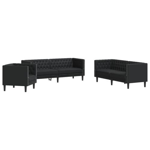 3-personers Chesterfield-sofasæt kunstlæder sort
