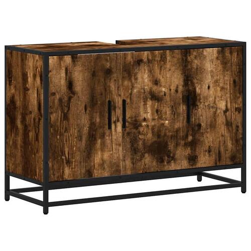 Skab til håndvask til badeværelse 90x33x60 cm røget eg