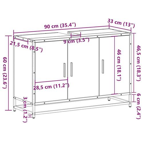 Skab til håndvask til badeværelse 90x33x60 cm røget eg