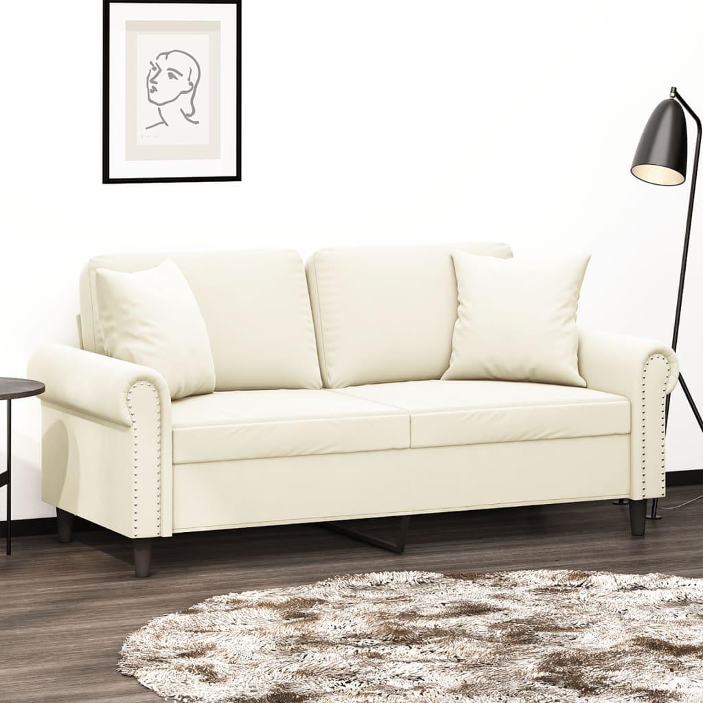 2-personers sofa med pyntepuder 140 cm velour cremefarvet billede