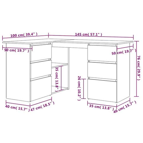 Skrivebord til hjørne 145x100x76 cm konstrueret træ antikt træ