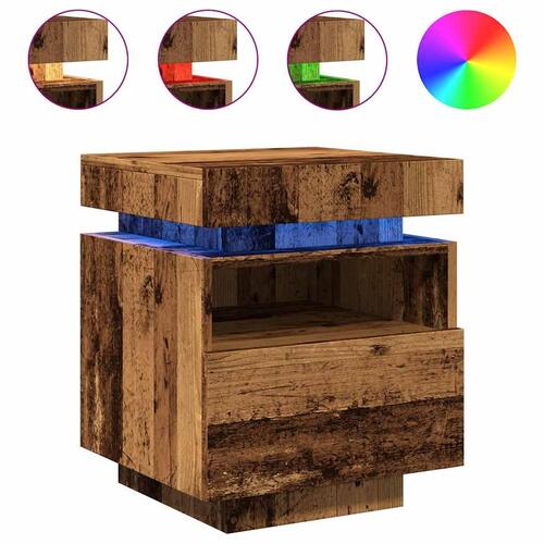 Sengeborde 2 stk. med LED-lys 40x39x48,5 cm antikt træ