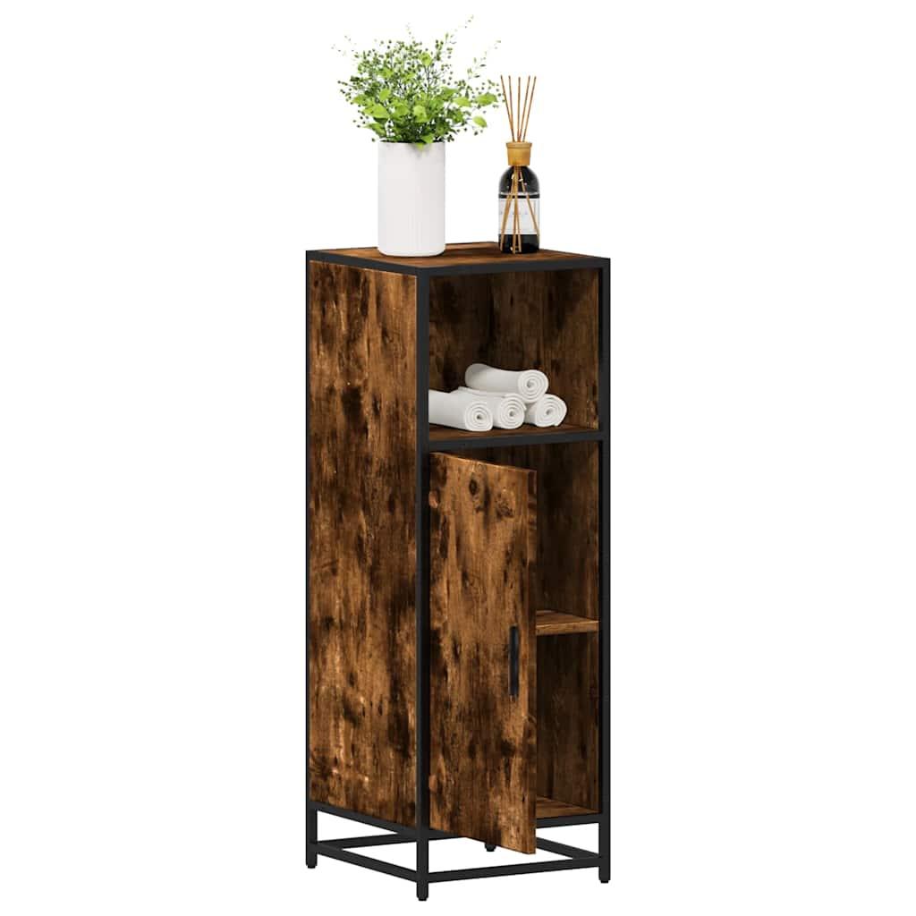Badeværelsesskab 35x37,5x100 cm konstrueret træ røget egetræ