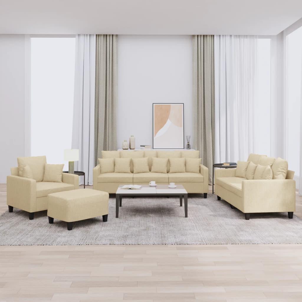 Sofasæt 4 dele med puder stof cremefarvet