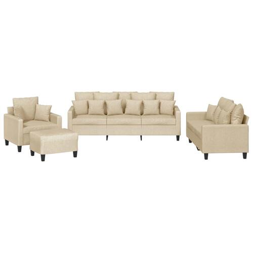 Sofasæt 4 dele med puder stof cremefarvet
