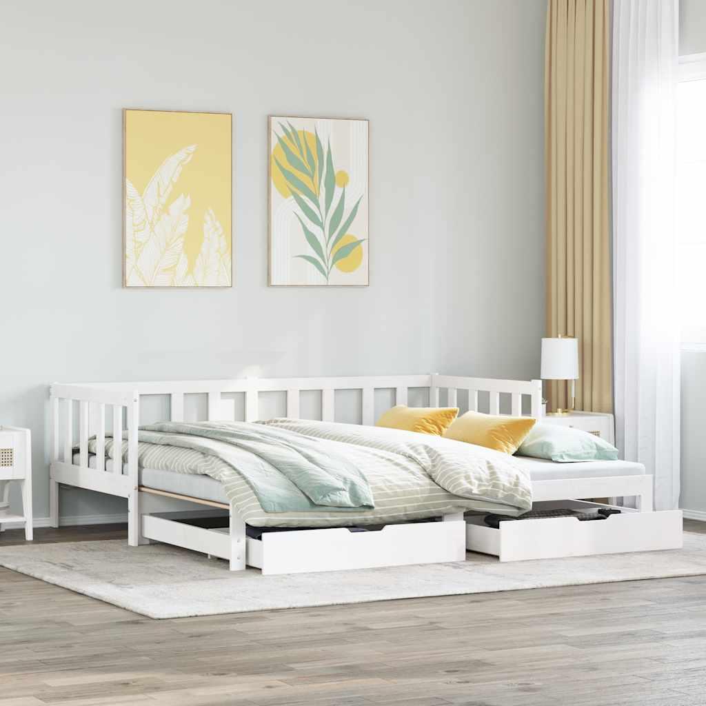 Daybed Med Udtræk Og Skuffer Uden Madras - Hvid / 90 x 200 cm