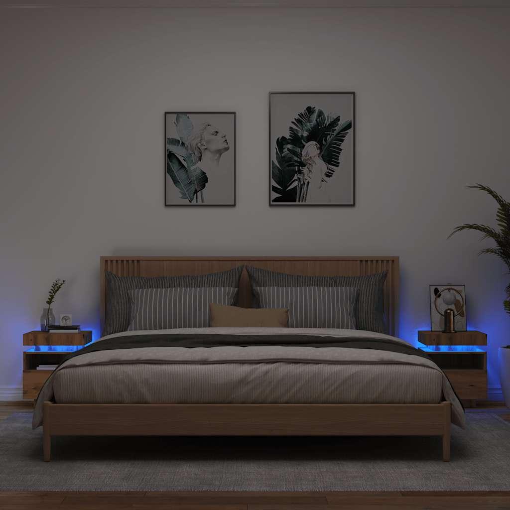 Sengeborde 2 stk. med LED-lys 40x39x48,5 cm kunsteg