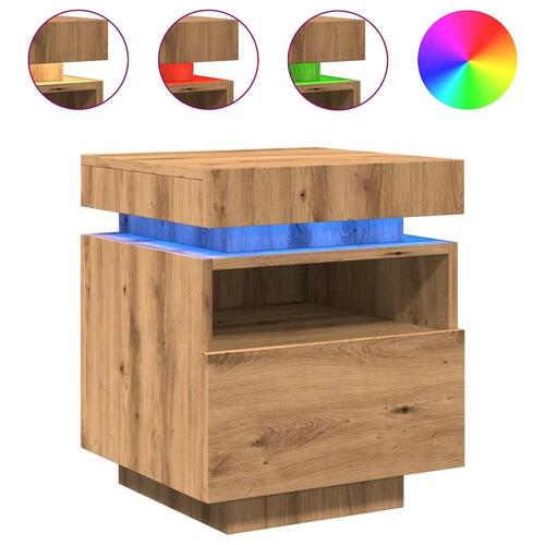 Sengeborde 2 stk. med LED-lys 40x39x48,5 cm kunsteg
