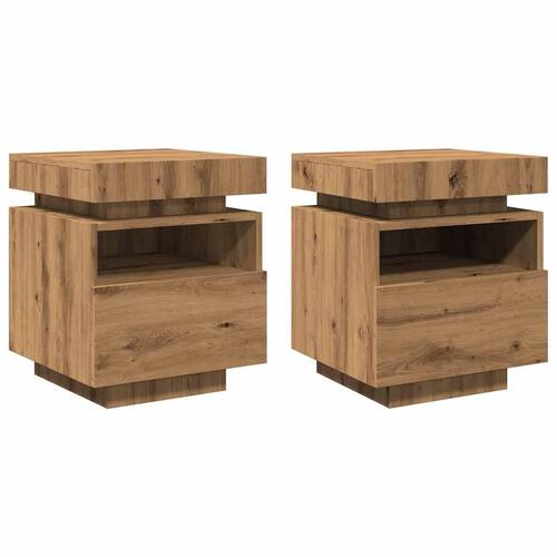 Sengeborde 2 stk. med LED-lys 40x39x48,5 cm kunsteg