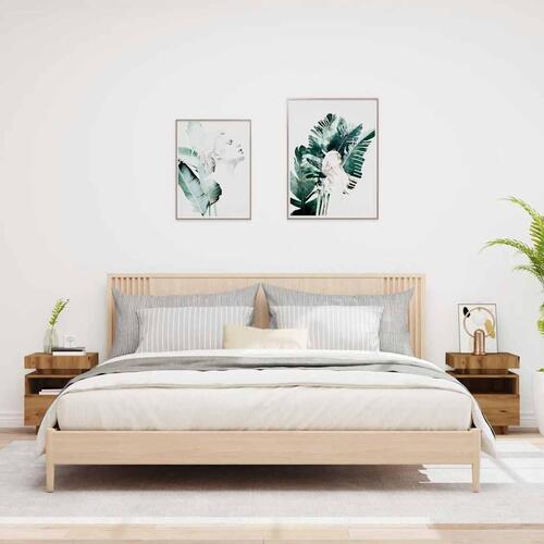 Sengeborde 2 stk. med LED-lys 40x39x48,5 cm kunsteg