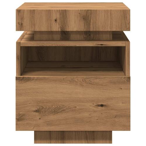 Sengeborde 2 stk. med LED-lys 40x39x48,5 cm kunsteg