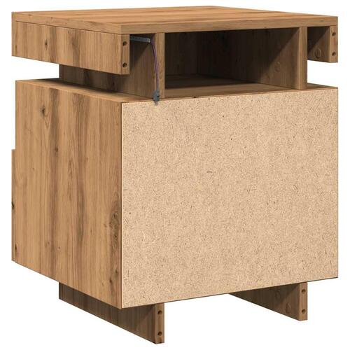 Sengeborde 2 stk. med LED-lys 40x39x48,5 cm kunsteg