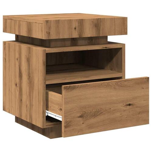 Sengeborde 2 stk. med LED-lys 40x39x48,5 cm kunsteg