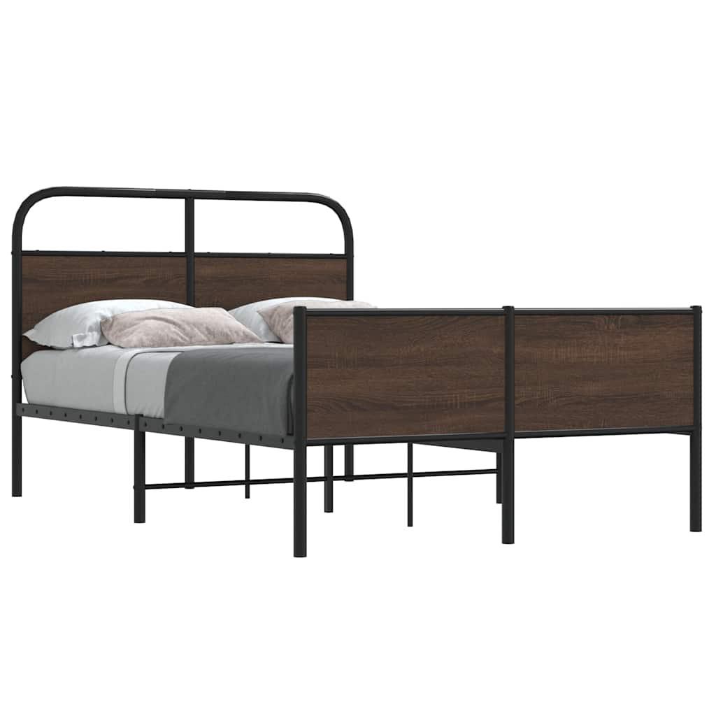 Sengeramme 140x190 cm - stål og brunt egetræslook med sengegavl billede