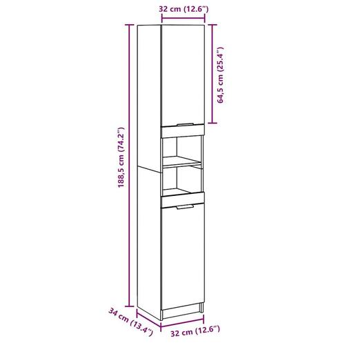 Badeværelsesskab 32x34x188,5 cm konstrueret træ betongrå