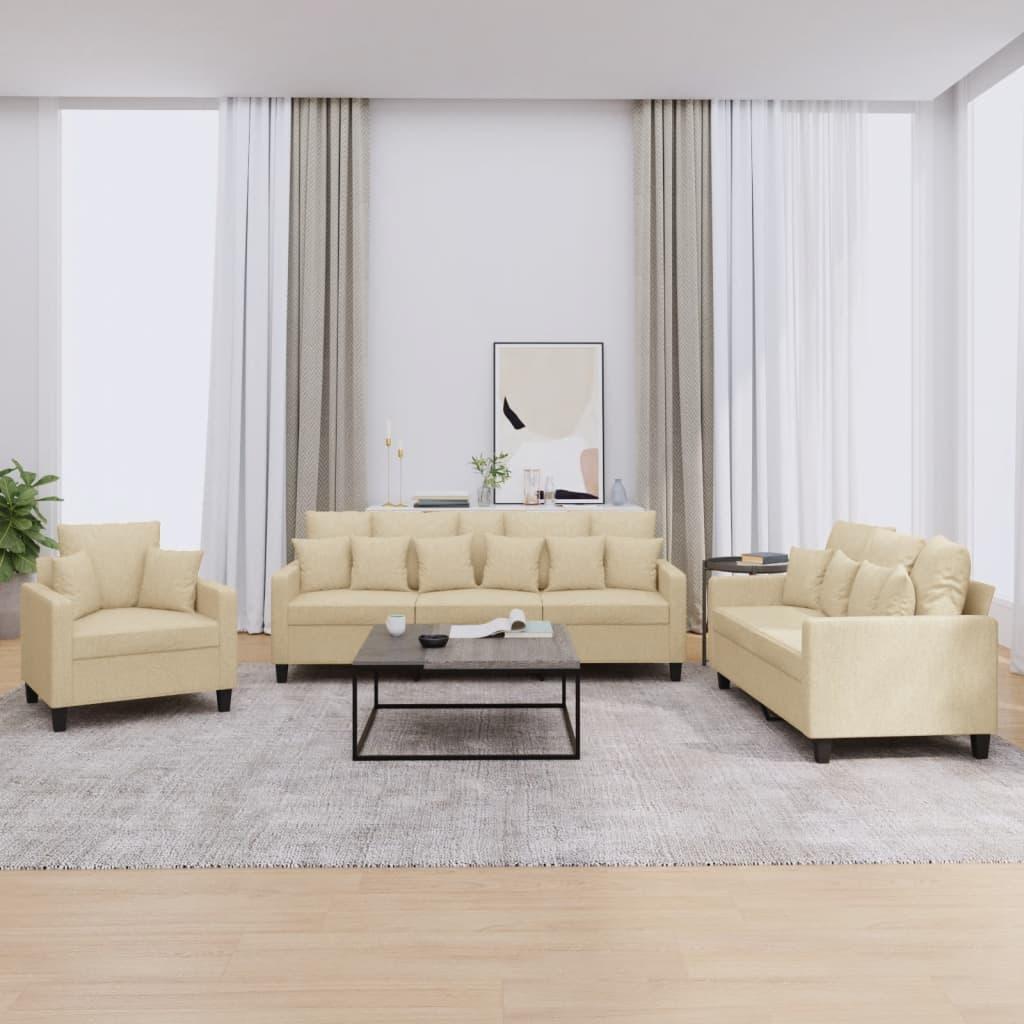 3 personers sofa med puder stof cremefarvet