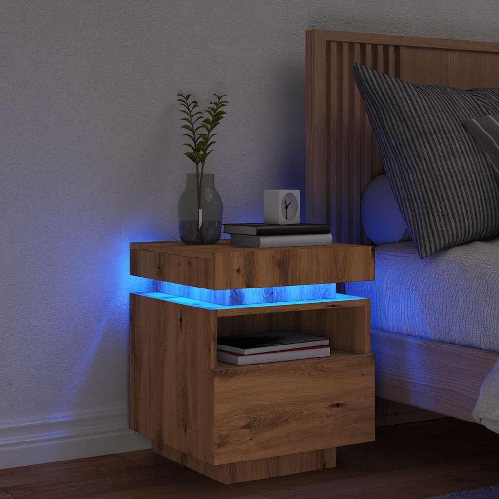Sengebord med LED-lys 40x39x48,5 cm kunsteg