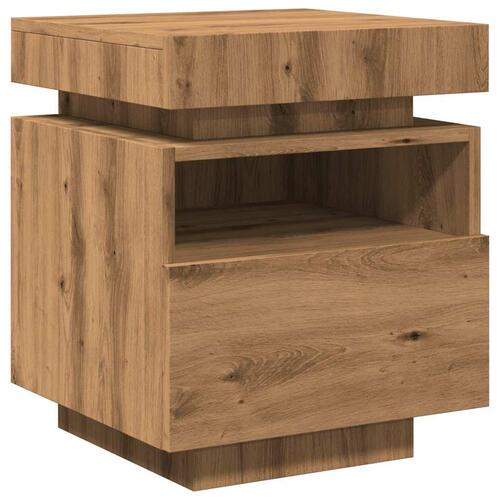 Sengebord med LED-lys 40x39x48,5 cm kunsteg