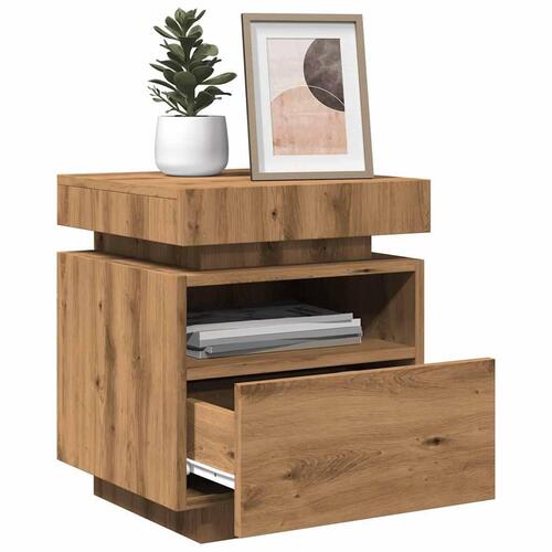 Sengebord med LED-lys 40x39x48,5 cm kunsteg