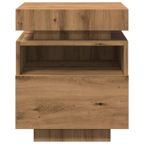 Sengebord med LED-lys 40x39x48,5 cm kunsteg