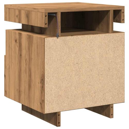 Sengebord med LED-lys 40x39x48,5 cm kunsteg
