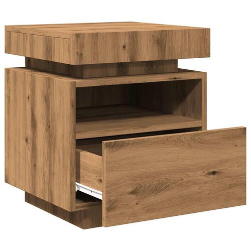 Sengebord med LED-lys 40x39x48,5 cm kunsteg