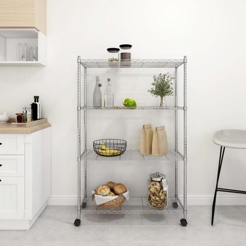 Opbevaringsstativ med hjul 90x35x142 cm 200 kg 4 niveauer krom