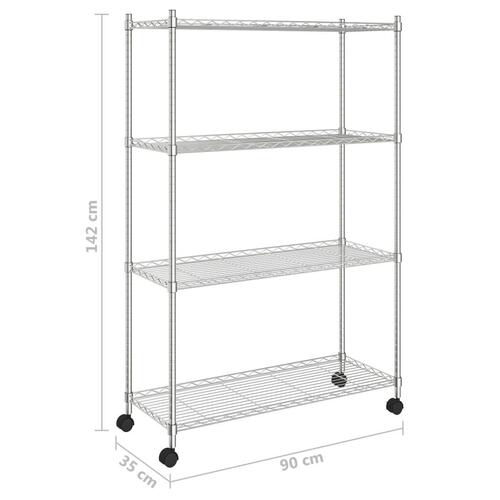 Opbevaringsstativ med hjul 90x35x142 cm 200 kg 4 niveauer krom