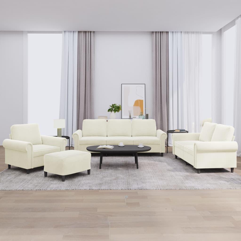Sofasæt 4 dele med hynder velour cremefarvet