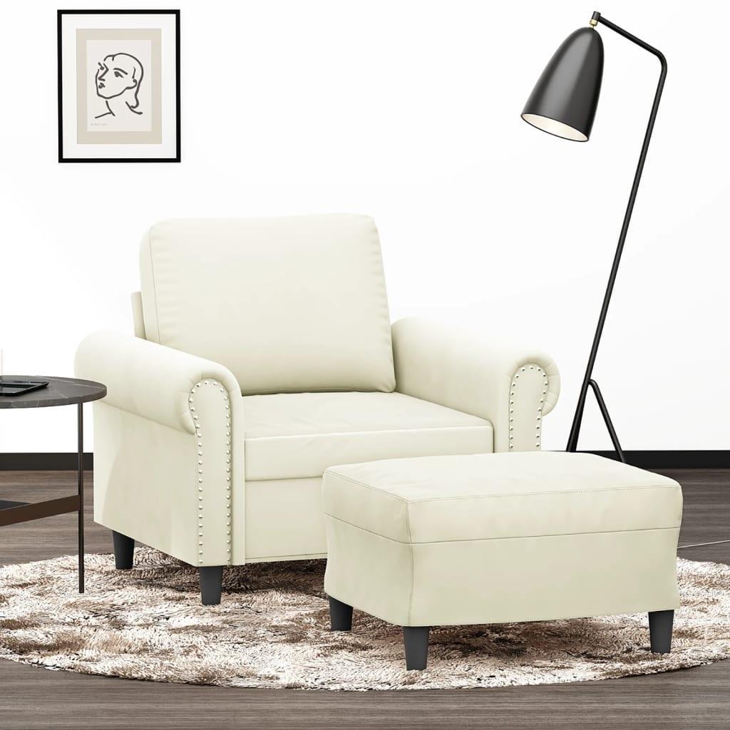 Sofastol med fodskammel 60 cm velour cremefarvet
