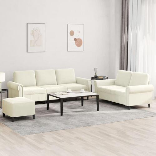 3 personers sofa med hynder velour cremefarvet