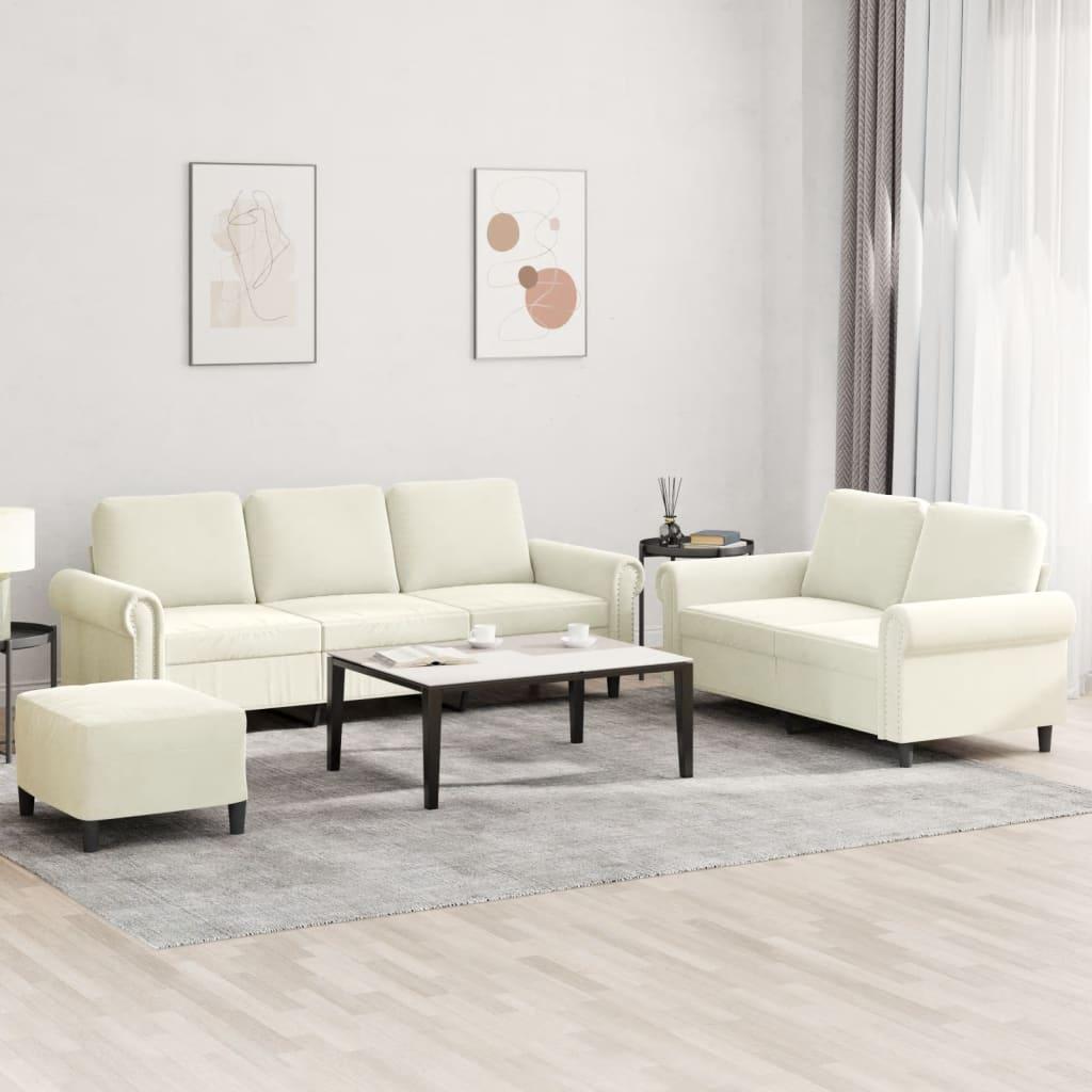 3 personers sofa med hynder velour cremefarvet
