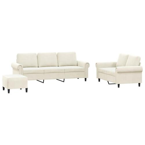 3 personers sofa med hynder velour cremefarvet