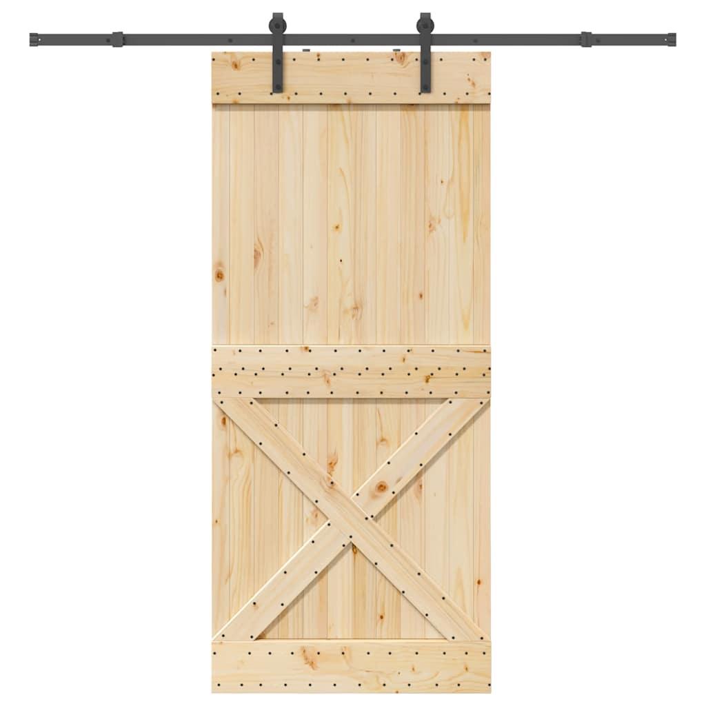 Skydedør med monteringssæt 100x210 cm massivt fyrretræ