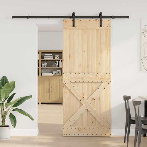 Skydedør med monteringssæt 100x210 cm massivt fyrretræ