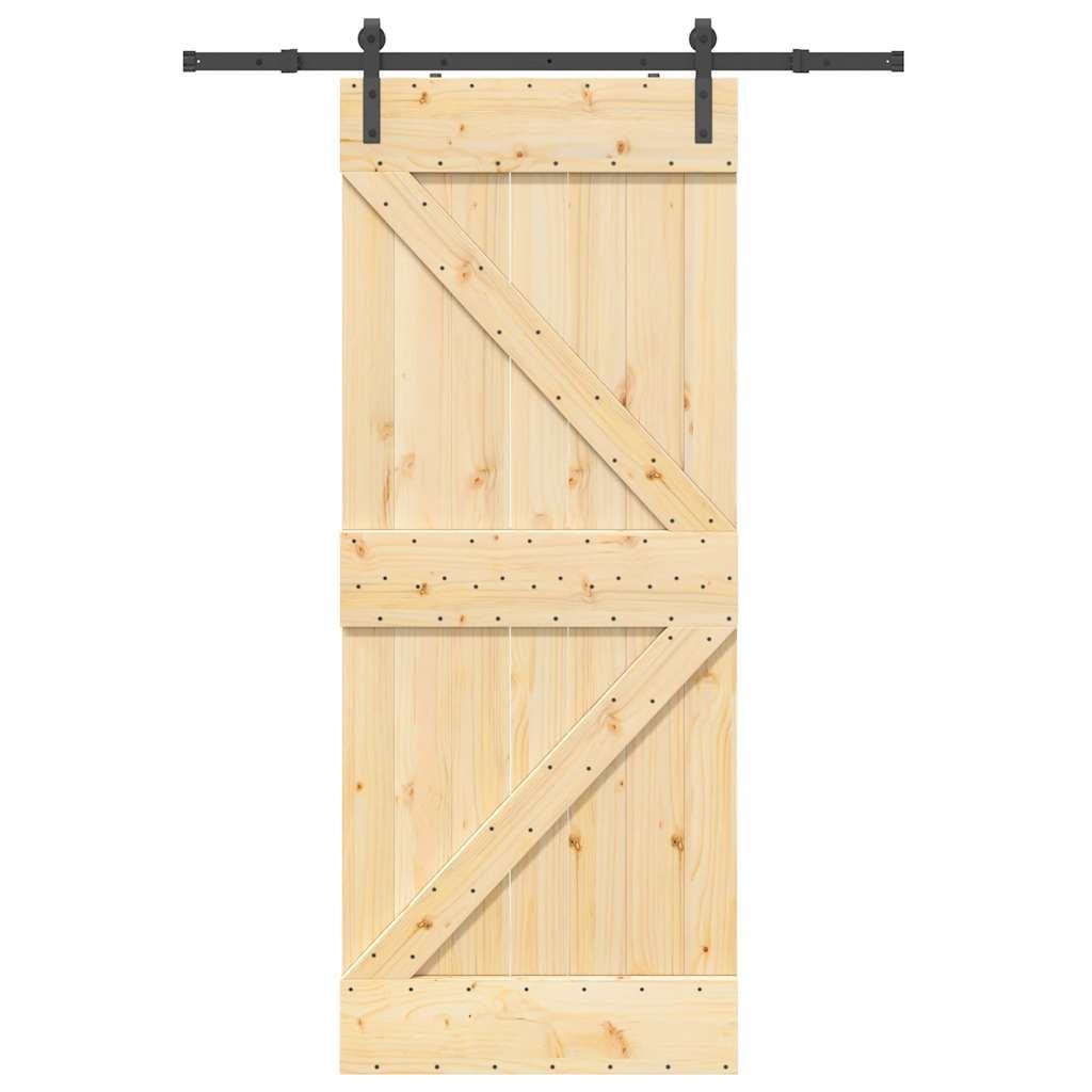 Skydedør med monteringssæt 85x210 cm massivt fyrretræ