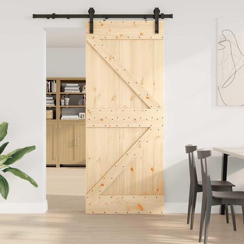 Skydedør med monteringssæt 85x210 cm massivt fyrretræ