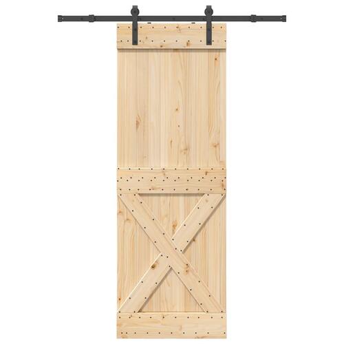 Skydedør med monteringssæt 80x210 cm massivt fyrretræ