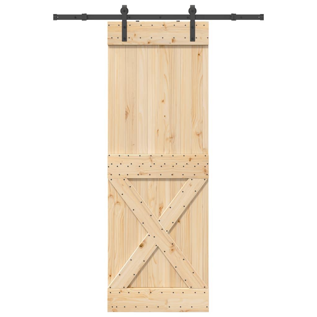 Skydedør med monteringssæt 80x210 cm massivt fyrretræ