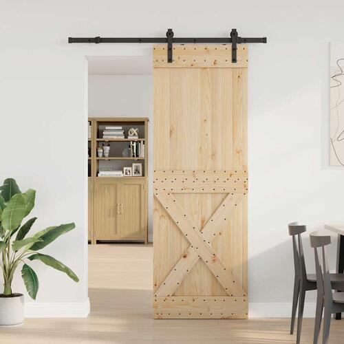 Skydedør med monteringssæt 80x210 cm massivt fyrretræ